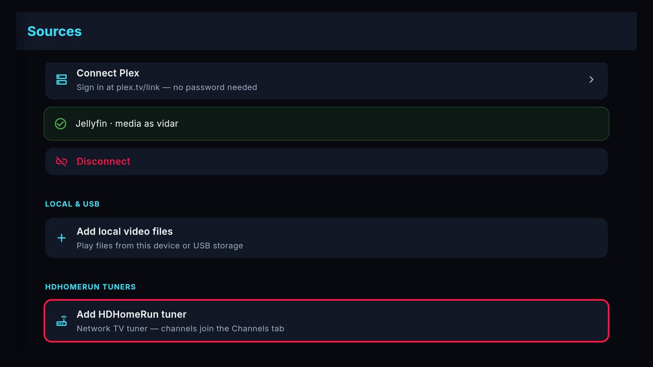 Bring your own: playlists, media servers, tuners, local files